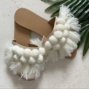 Pom Pom and Tassel White Sandals Size 40 (9)